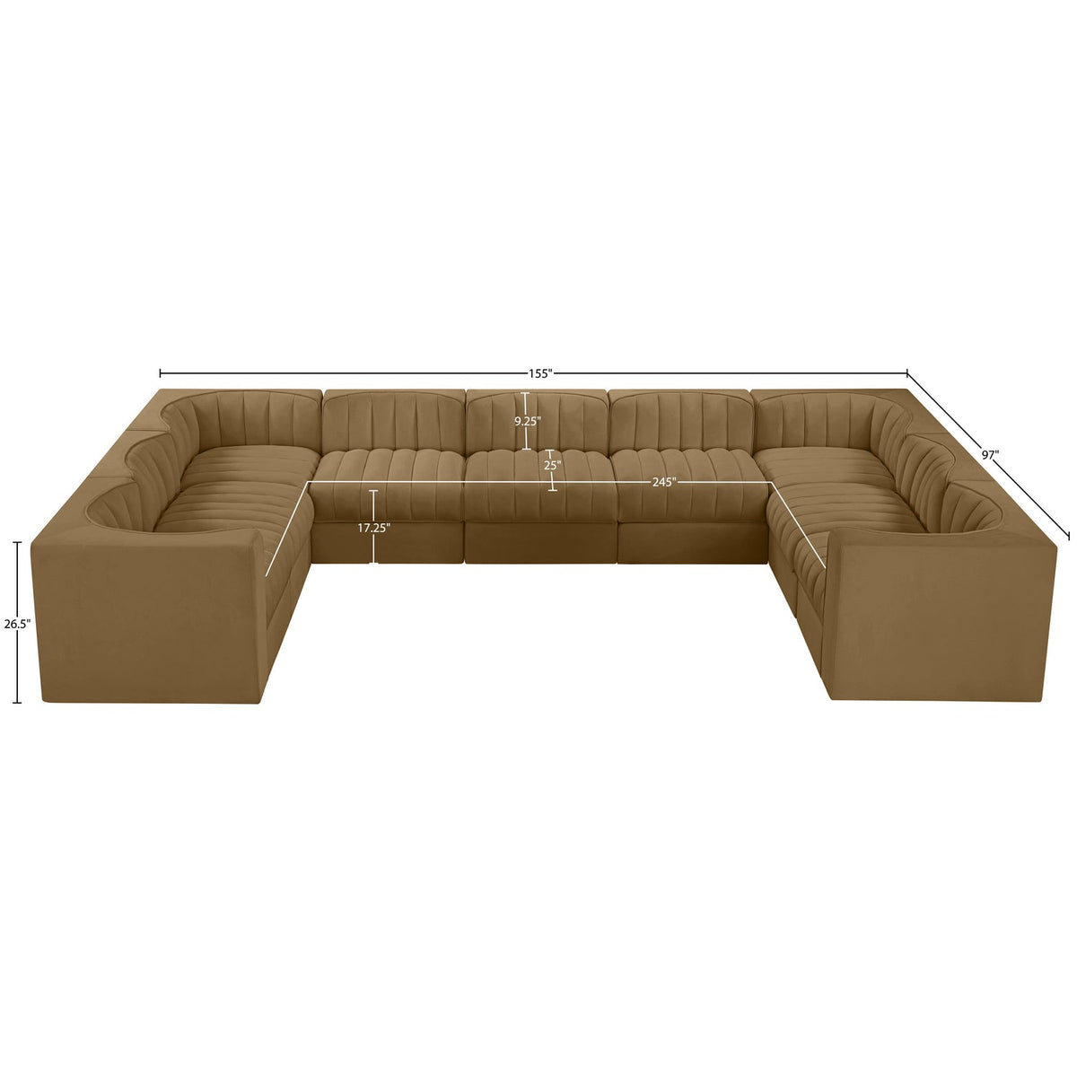 Rummi Saddle Velvet Performance Fabric Upholstered 9 Piece Modular Sectional Sofa
