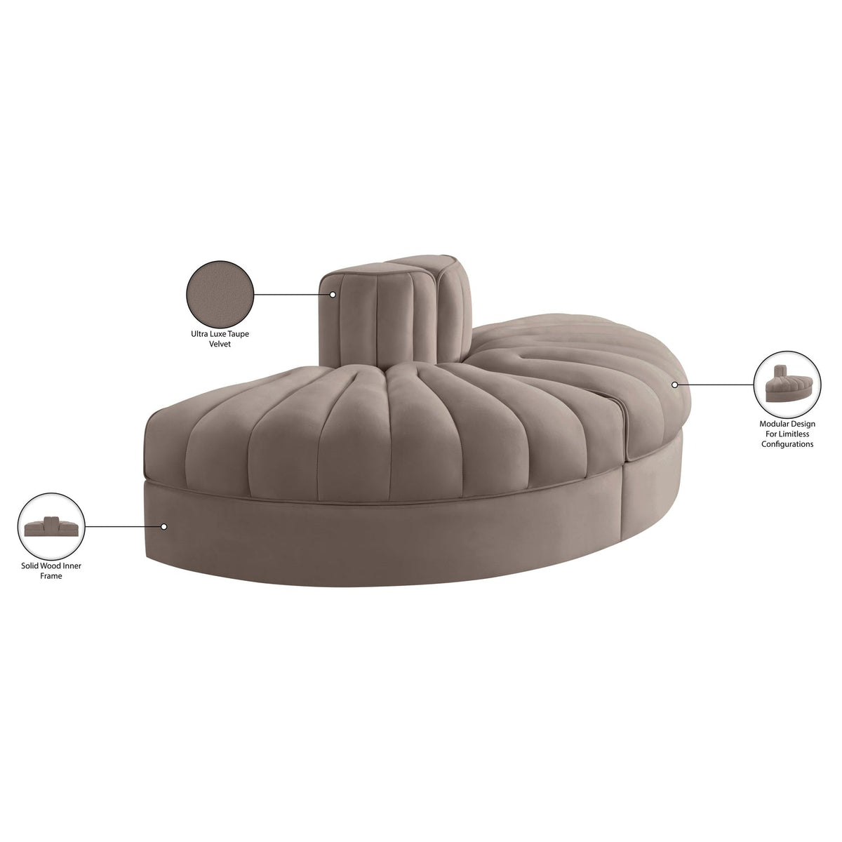 Rummi Taupe Velvet Performance Fabric Upholstered 2 Piece Modular Sofa