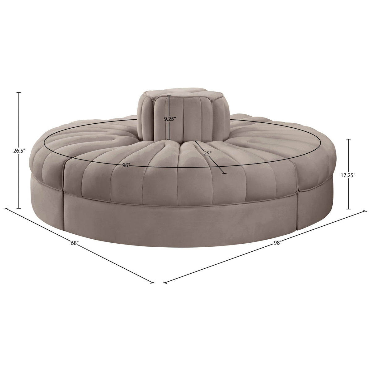 Rummi Taupe Velvet Performance Fabric Upholstered 4 Piece Modular Sofa