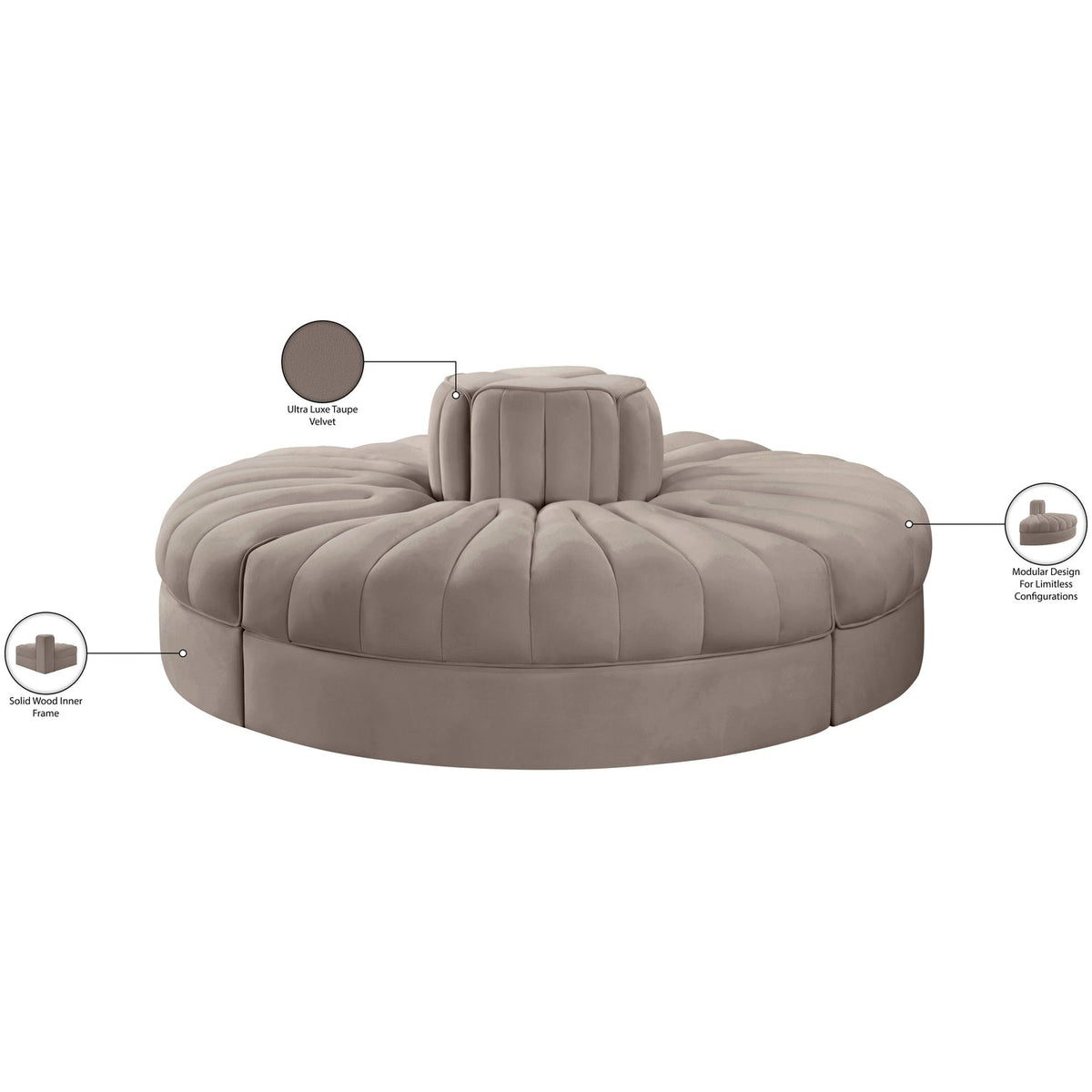 Rummi Taupe Velvet Performance Fabric Upholstered 4 Piece Modular Sofa