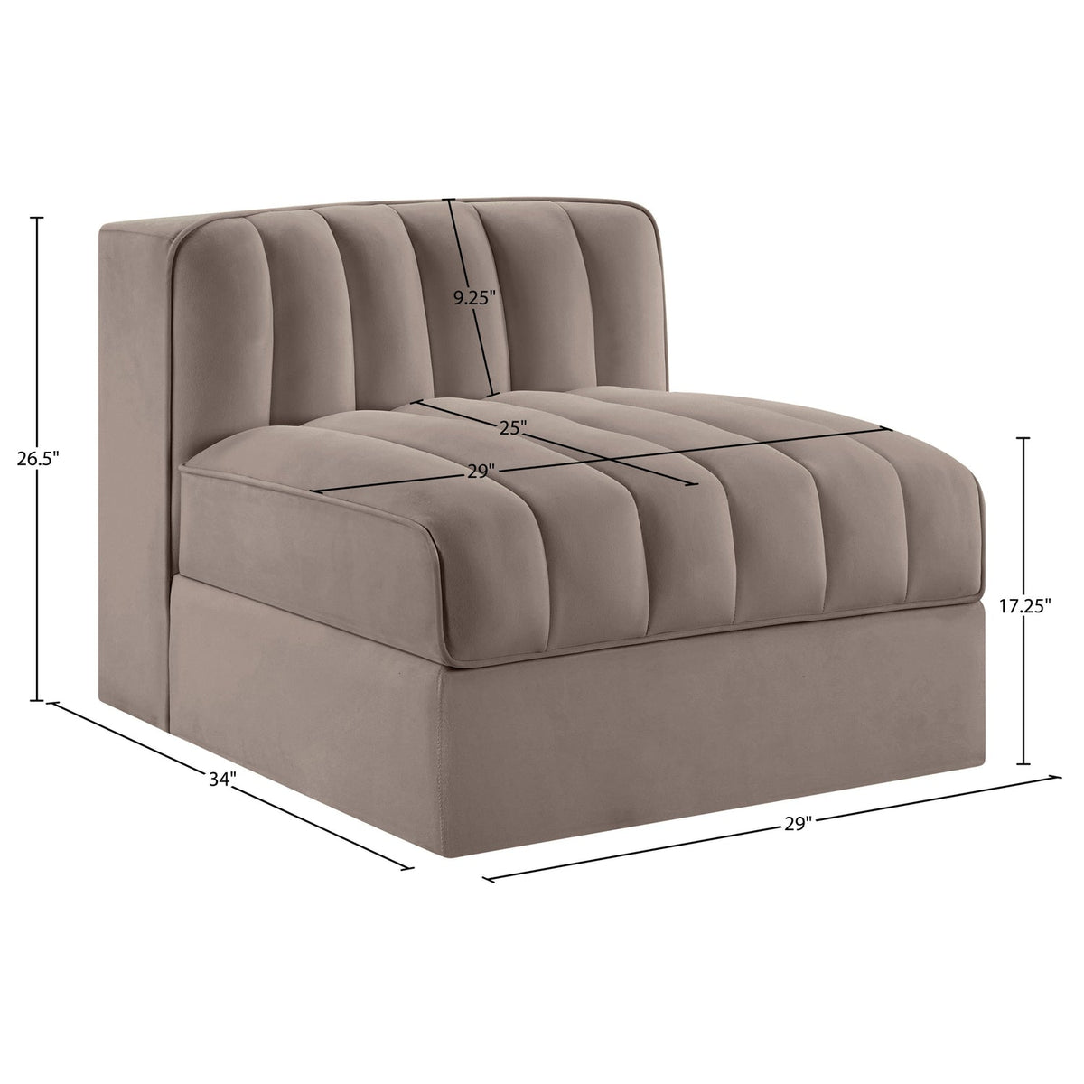 Rummi Taupe Velvet Performance Fabric Upholstered Modular Chair