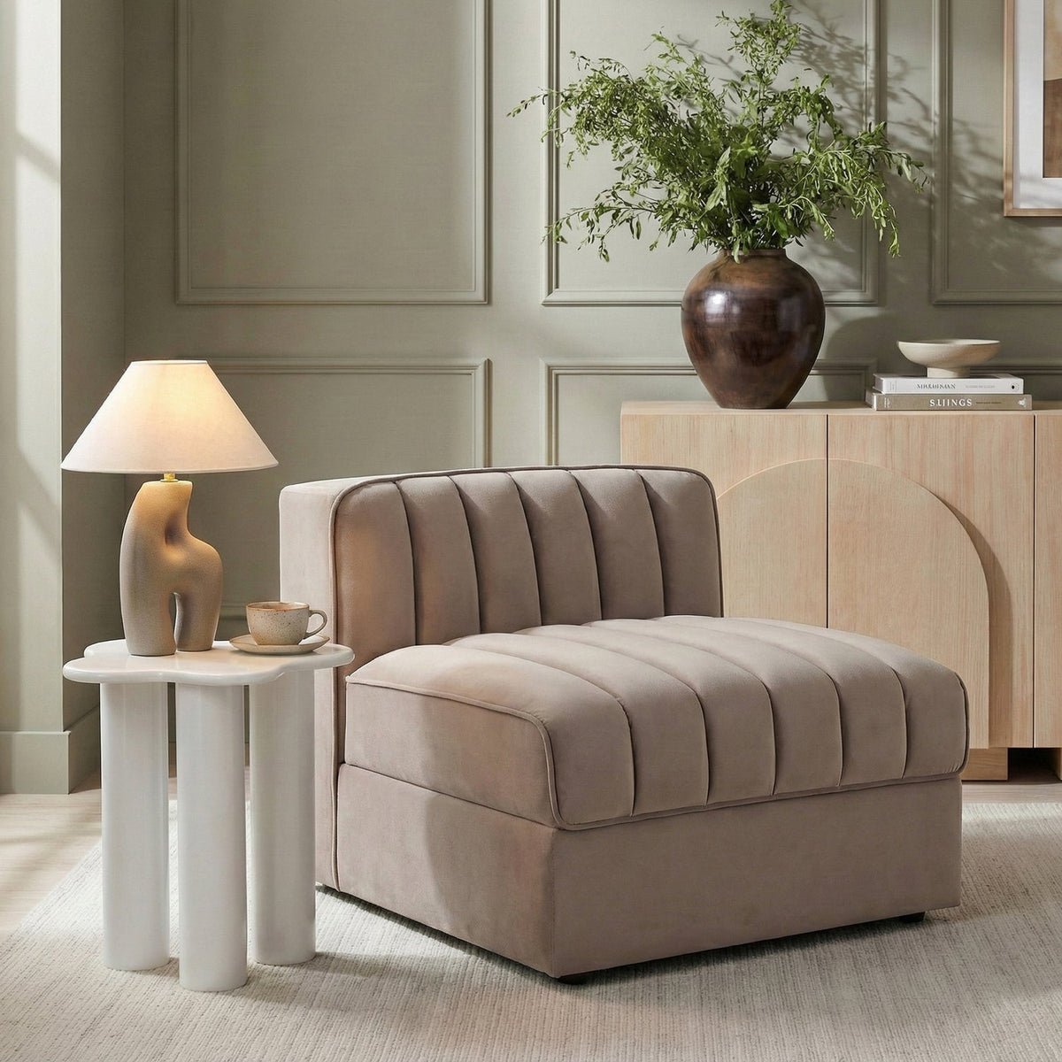 Rummi Taupe Velvet Performance Fabric Upholstered Modular Chair
