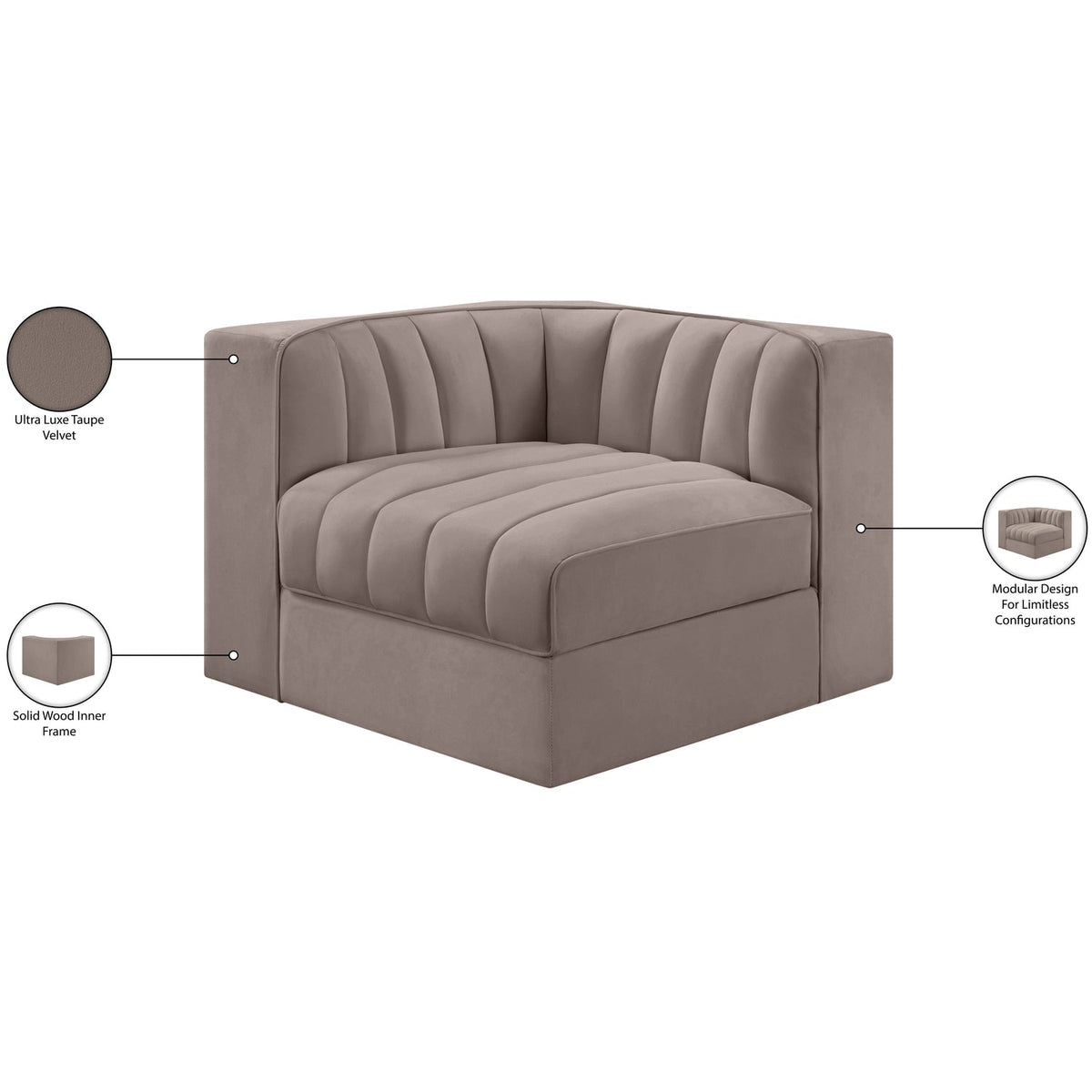 Rummi Taupe Velvet Performance Fabric Upholstered Modular Chair