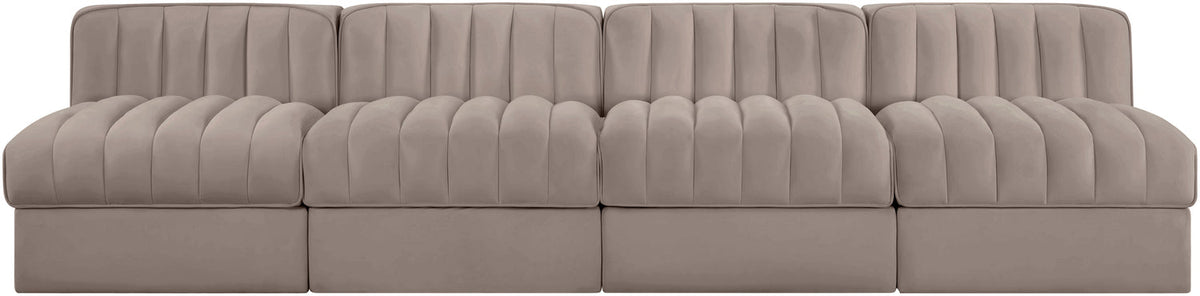 Rummi Taupe Velvet Performance Fabric Upholstered 4 Piece Modular Sofa