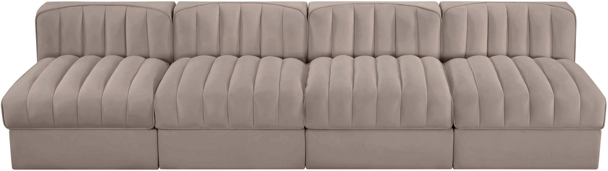 Rummi Taupe Velvet Performance Fabric Upholstered 4 Piece Modular Sofa
