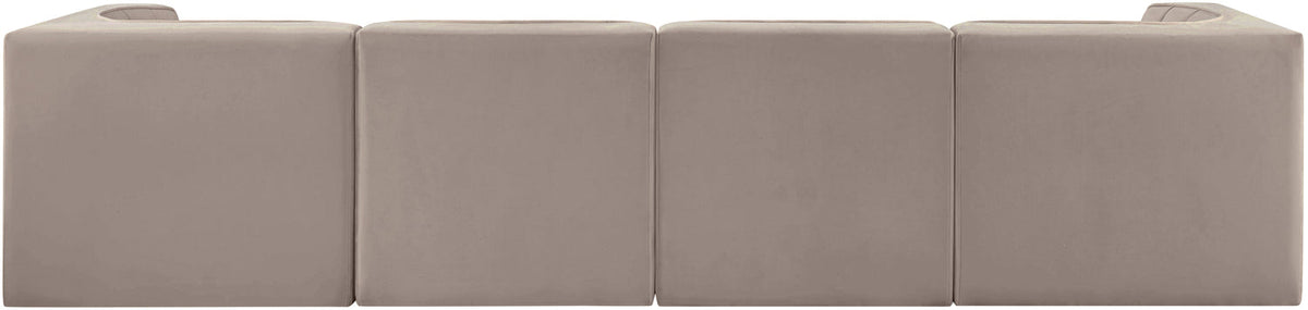 Rummi Taupe Velvet Performance Fabric Upholstered 4 Piece Modular Sofa
