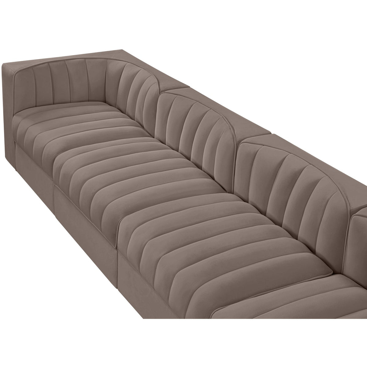 Rummi Taupe Velvet Performance Fabric Upholstered 4 Piece Modular Sofa