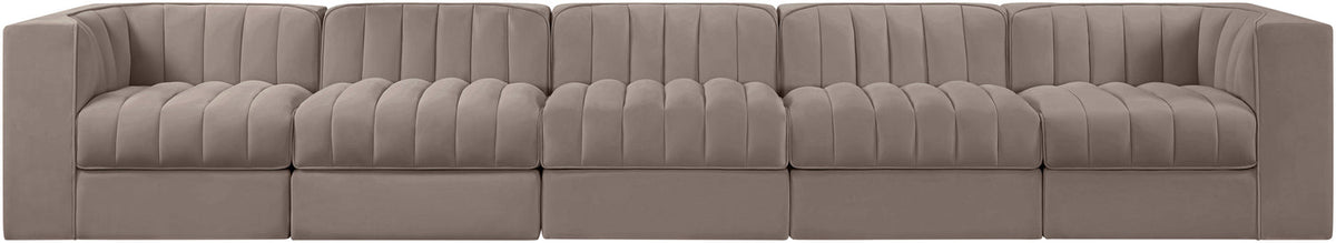 Rummi Taupe Velvet Performance Fabric Upholstered 5 Piece Modular Sofa
