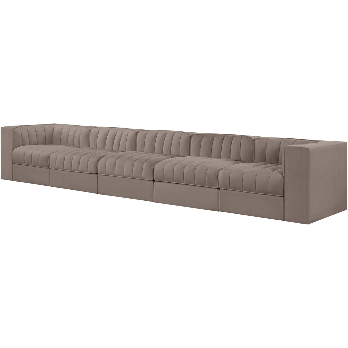 Rummi Taupe Velvet Performance Fabric Upholstered 5 Piece Modular Sofa
