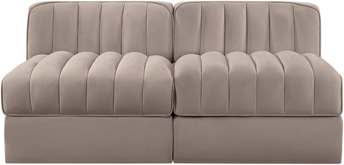 Rummi Taupe Velvet Performance Fabric Upholstered 2 Piece Modular Loveseat