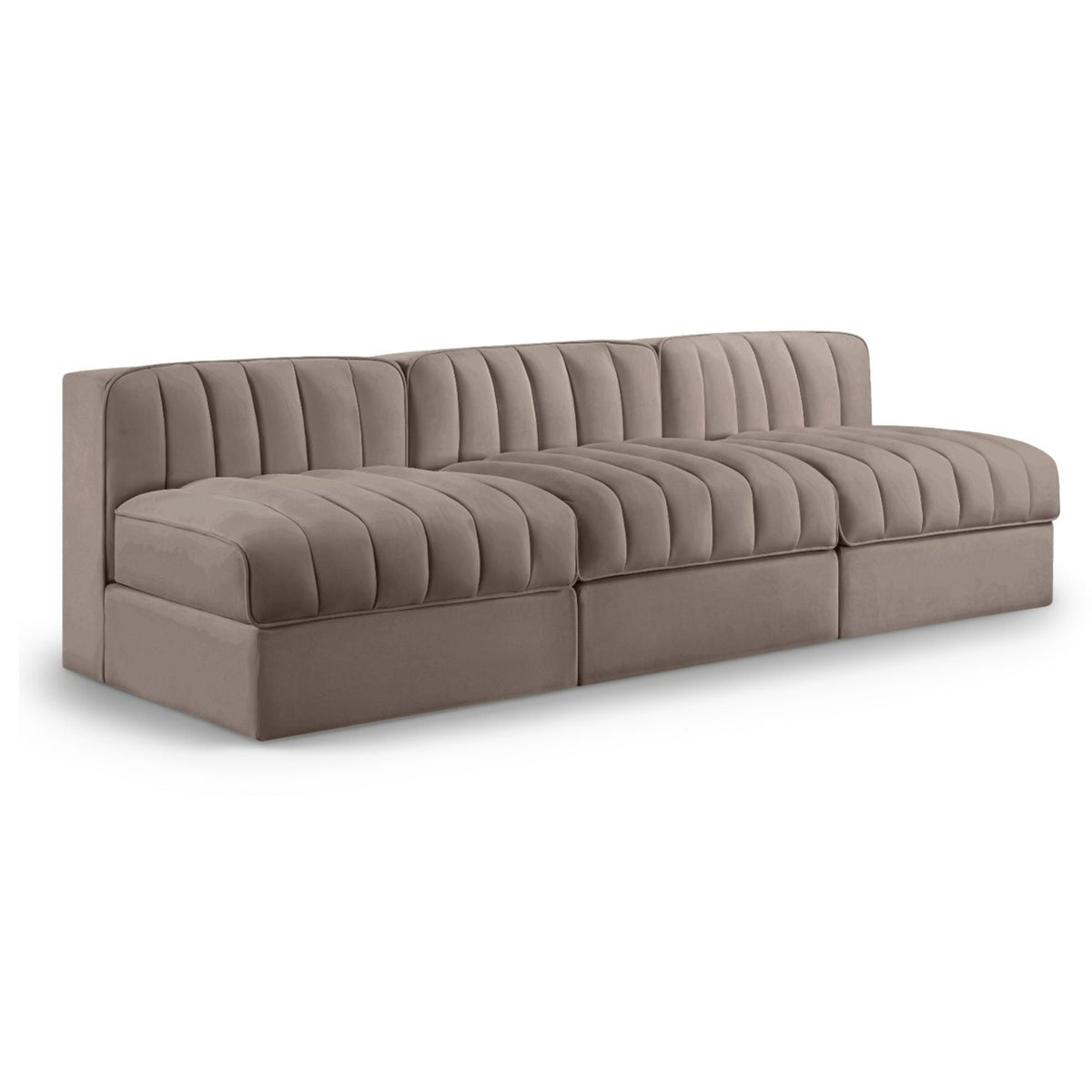 Rummi Taupe Velvet Performance Fabric Upholstered 3pc. Modular Sofa in Taupe velvet, 87"W, primary product view