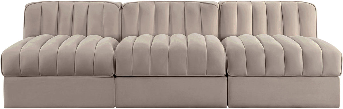 Rummi Taupe Velvet Performance Fabric Upholstered 3 Piece Modular Sofa