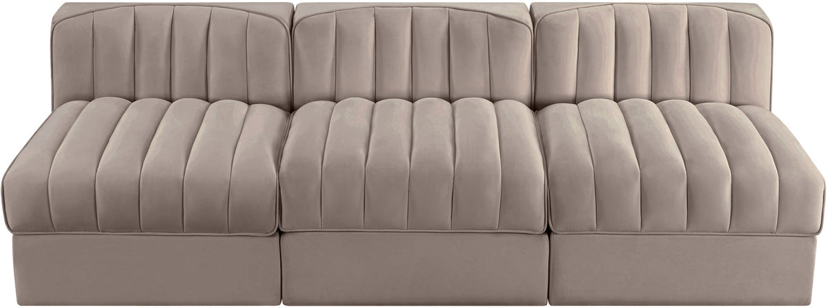 Rummi Taupe Velvet Performance Fabric Upholstered 3 Piece Modular Sofa