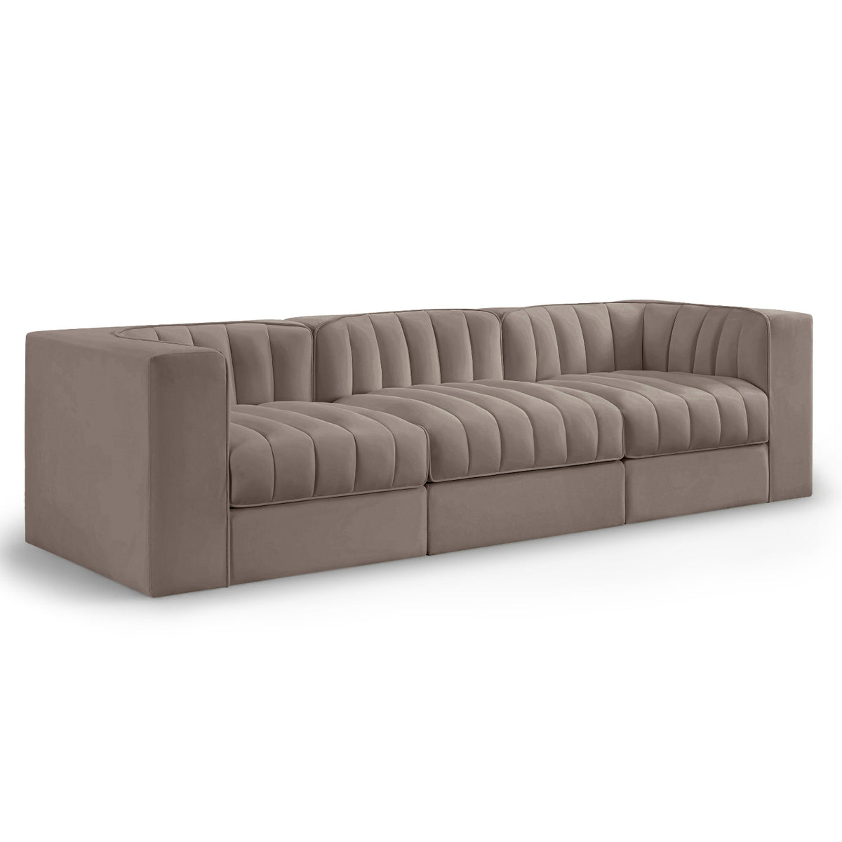 Rummi Taupe Velvet Performance Fabric Upholstered 3pc. Modular Sofa in Taupe velvet, 97"W, primary product view