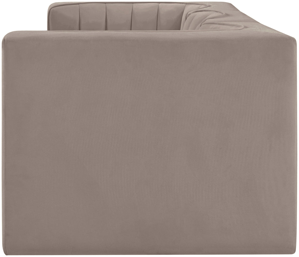 Rummi Taupe Velvet Performance Fabric Upholstered 3 Piece Modular Sofa