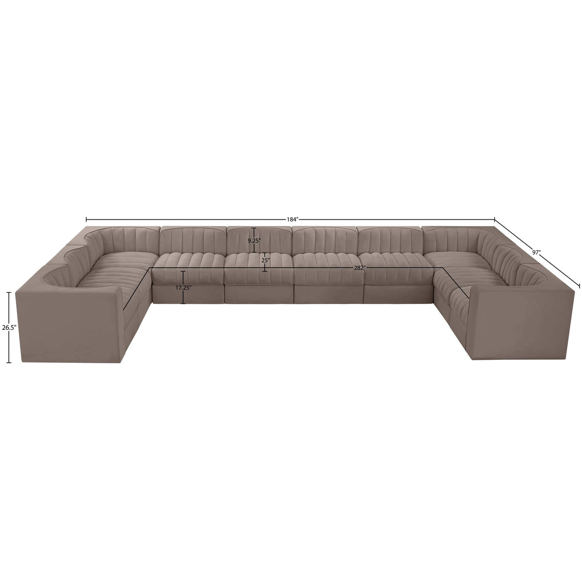 Rummi Taupe Velvet Performance Fabric Upholstered 10 Piece Modular Sectional Sofa