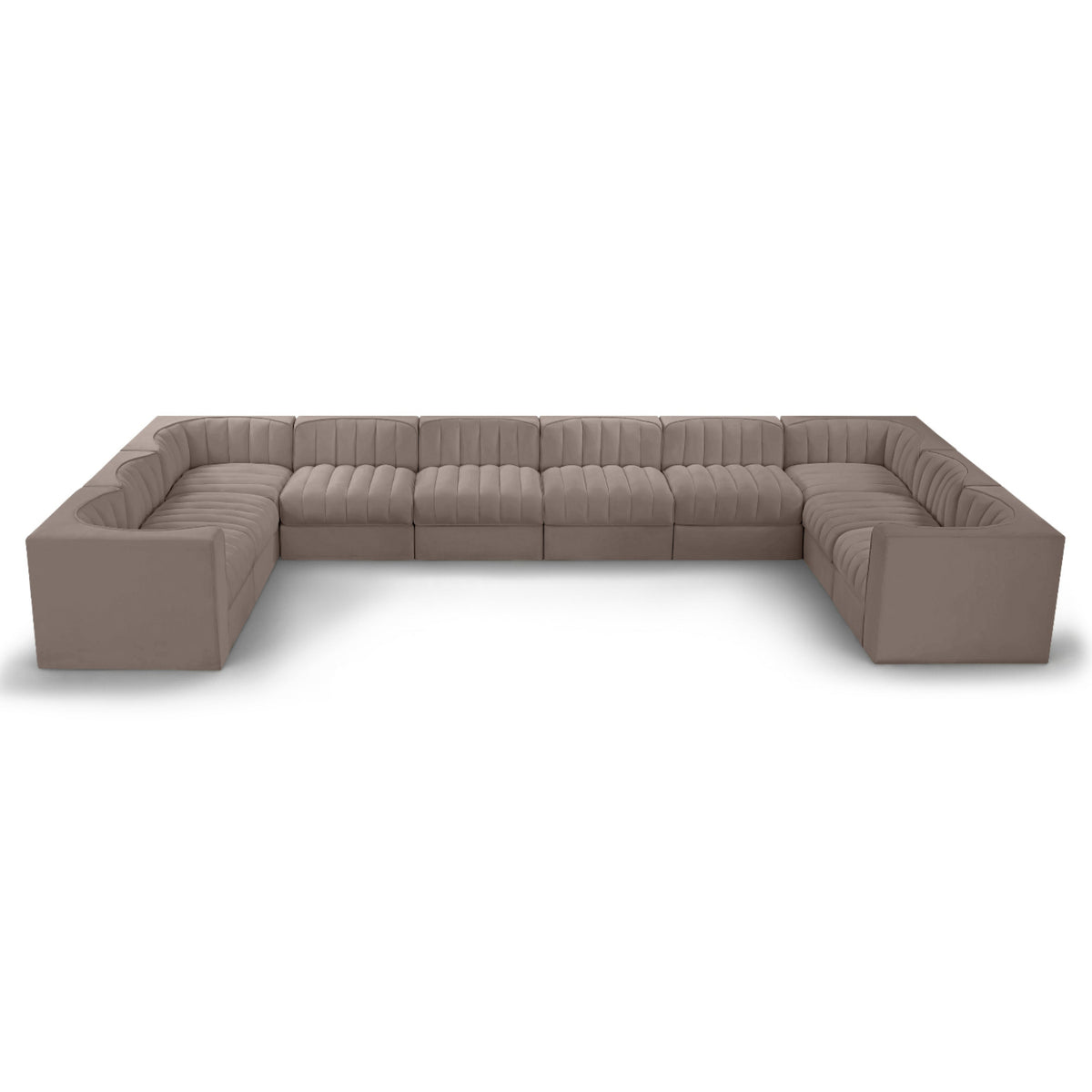 Rummi Taupe Velvet Performance Fabric Upholstered 10pc. Modular Sectional in Taupe velvet, 184"W, primary product view