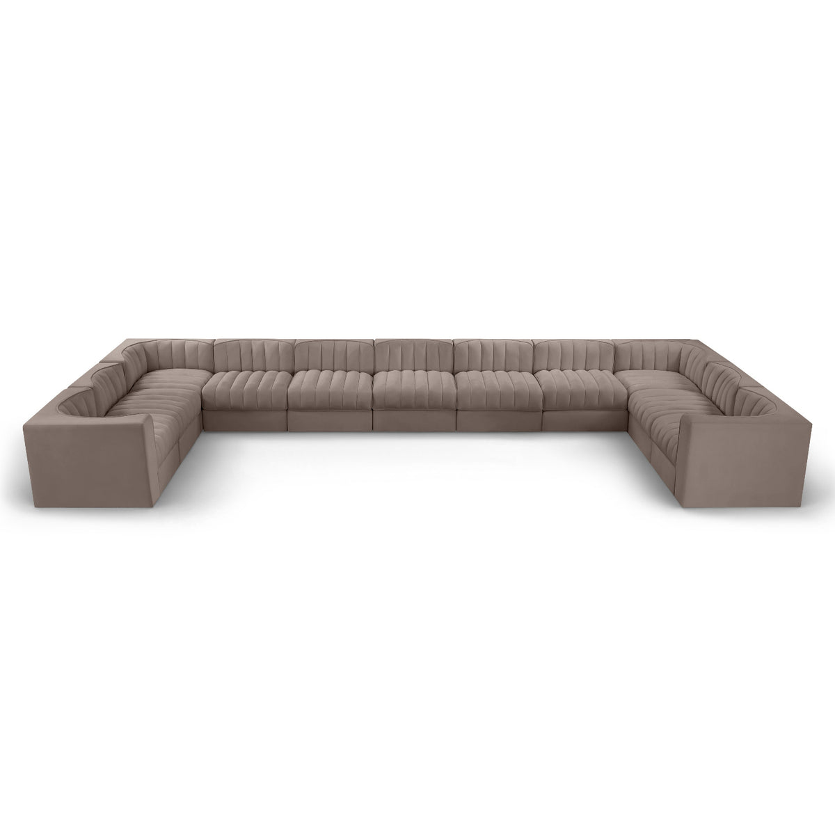 Rummi Taupe Velvet Performance Fabric Upholstered 11pc. Modular Sectional in Taupe velvet, 213"W, primary product view