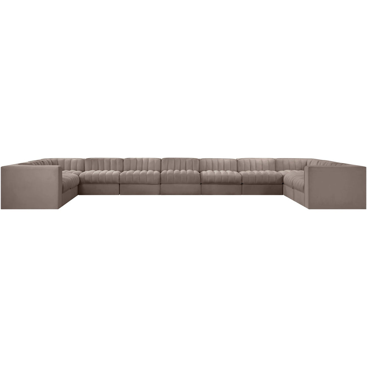 Rummi Taupe Velvet Performance Fabric Upholstered 11 Piece Modular Sectional Sofa