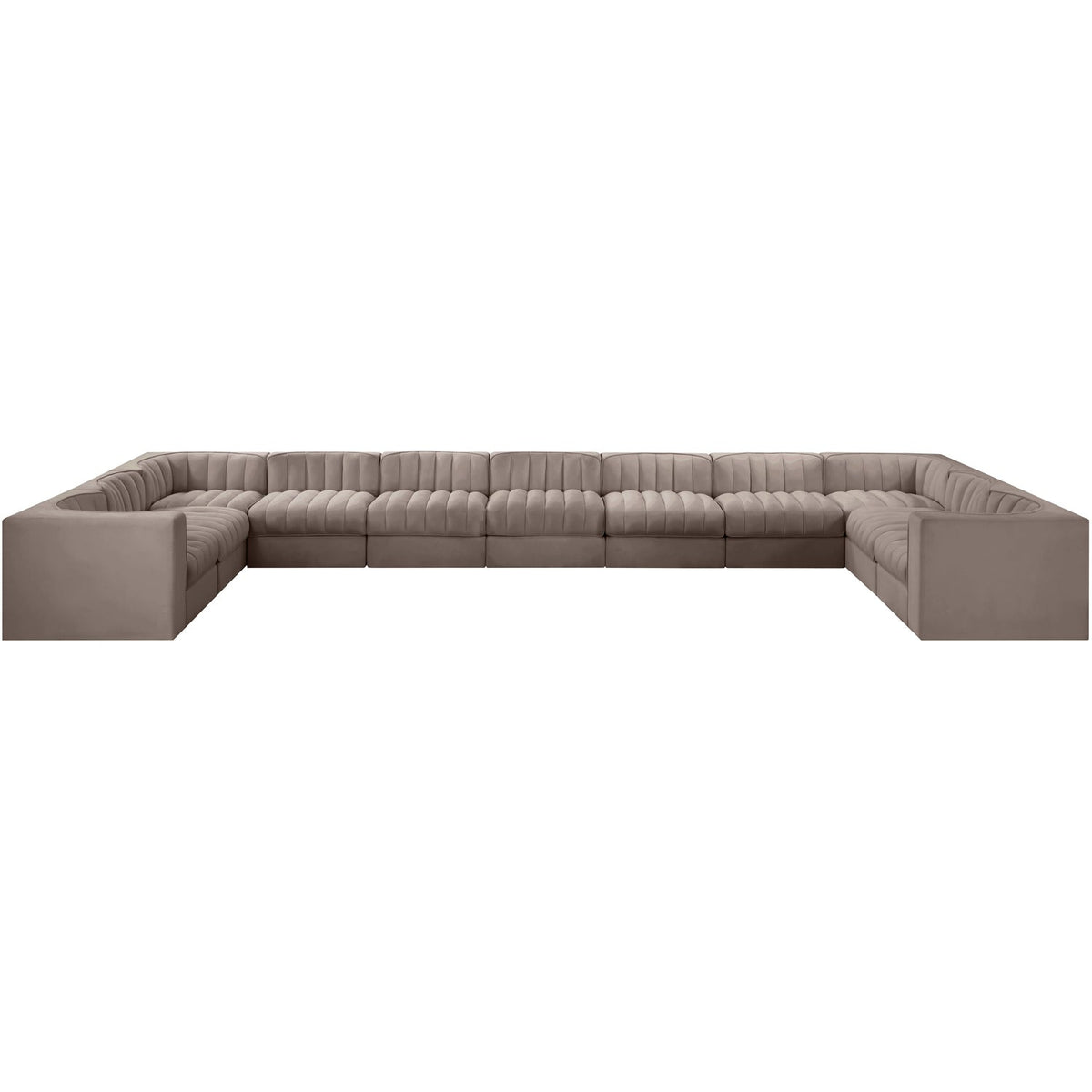 Rummi Taupe Velvet Performance Fabric Upholstered 11 Piece Modular Sectional Sofa