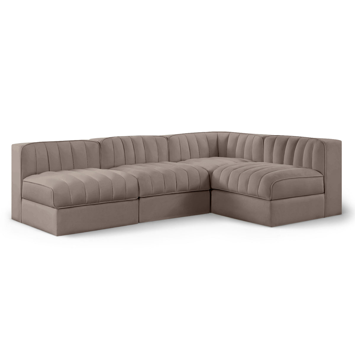 Rummi Taupe Velvet Performance Fabric Upholstered 4pc. Modular Sectional in Taupe velvet, 92"W, primary product view