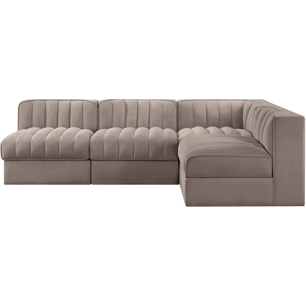Rummi Taupe Velvet Performance Fabric Upholstered 4 Piece Modular Sectional Sofa