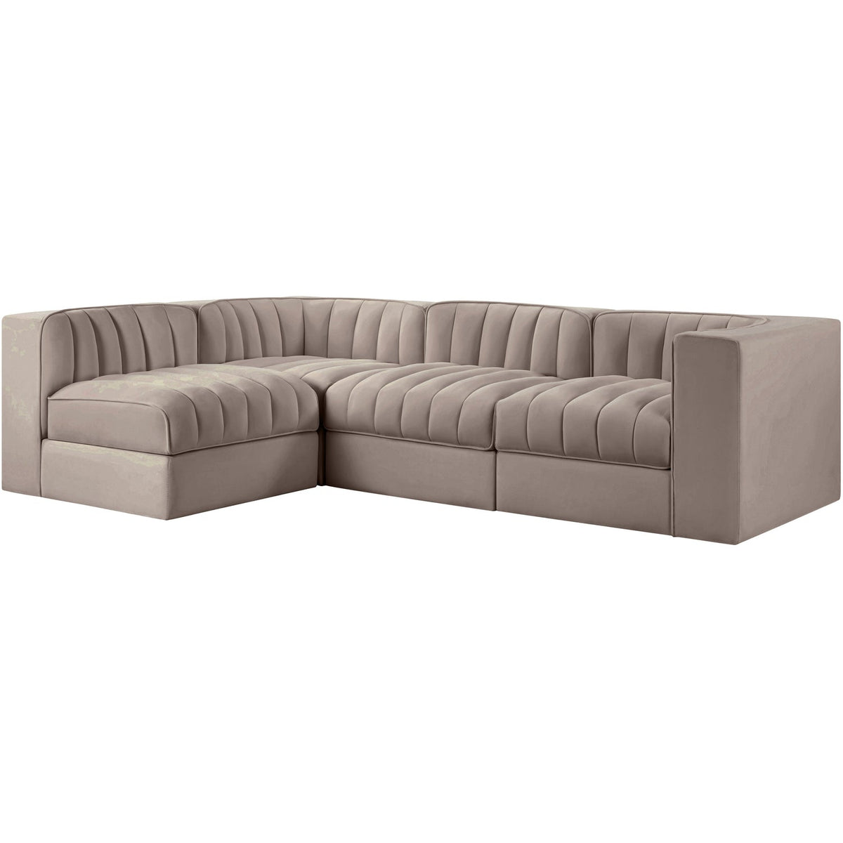 Rummi Taupe Velvet Performance Fabric Upholstered 4 Piece Modular Sectional Sofa