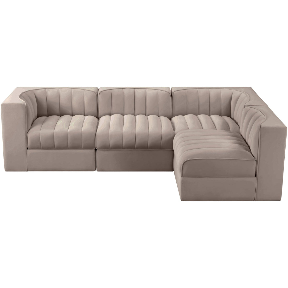 Rummi Taupe Velvet Performance Fabric Upholstered 4 Piece Modular Sectional Sofa