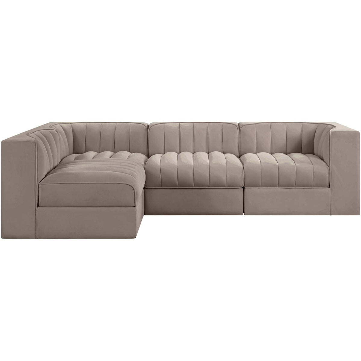 Rummi Taupe Velvet Performance Fabric Upholstered 4 Piece Modular Sectional Sofa