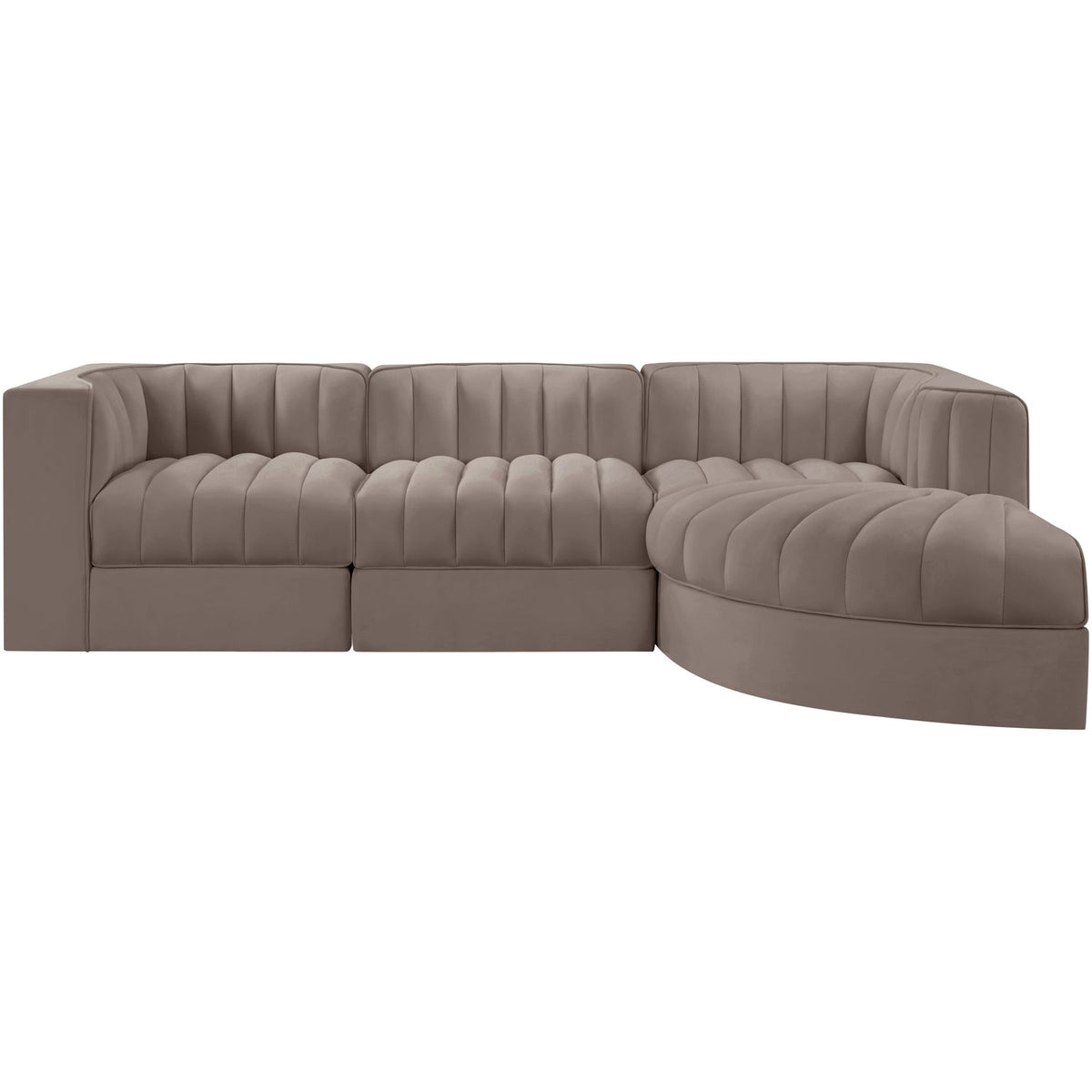 Rummi Taupe Velvet Performance Fabric Upholstered 4 Piece Modular Sectional Sofa