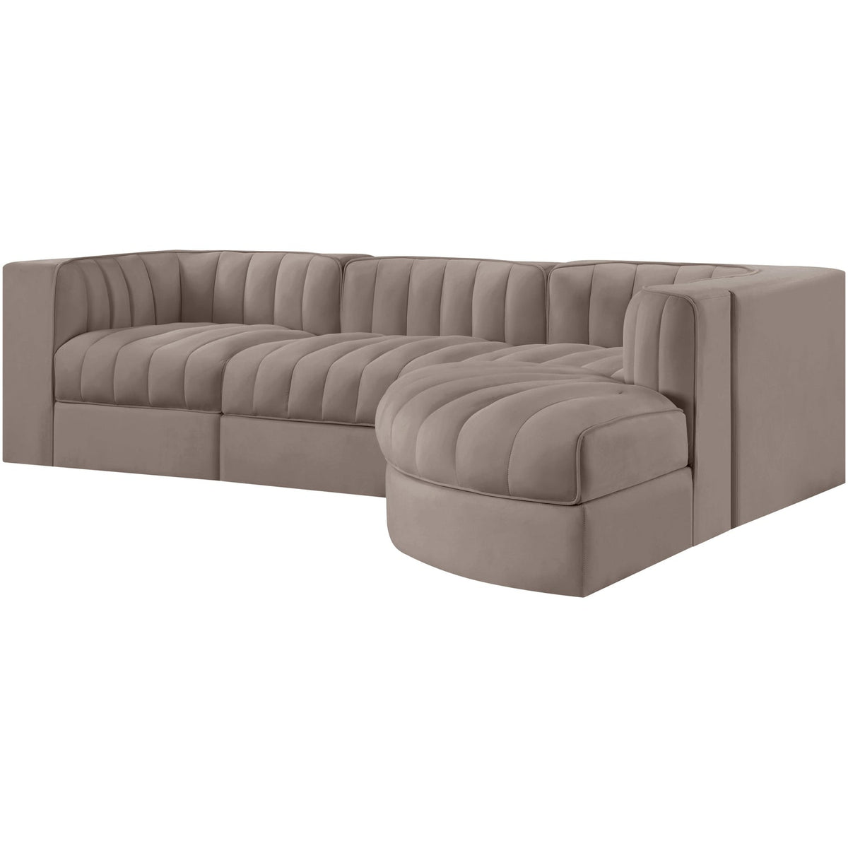 Rummi Taupe Velvet Performance Fabric Upholstered 4 Piece Modular Sectional Sofa