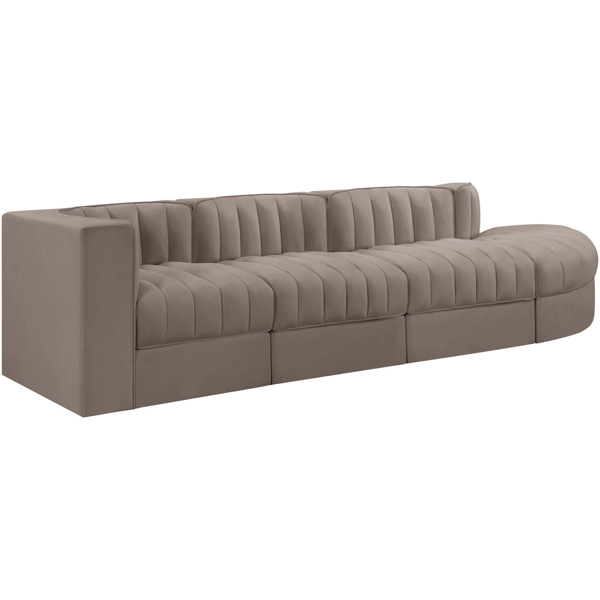 Rummi Taupe Velvet Performance Fabric Upholstered 4 Piece Modular Sectional Sofa