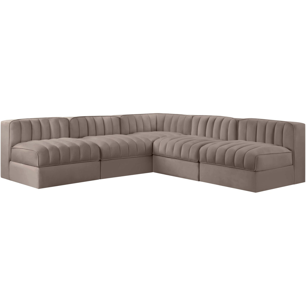 Rummi Taupe Velvet Performance Fabric Upholstered 5 Piece Modular Sectional Sofa