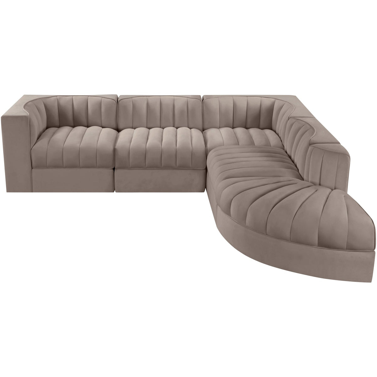 Rummi Taupe Velvet Performance Fabric Upholstered 5 Piece Modular Sectional Sofa