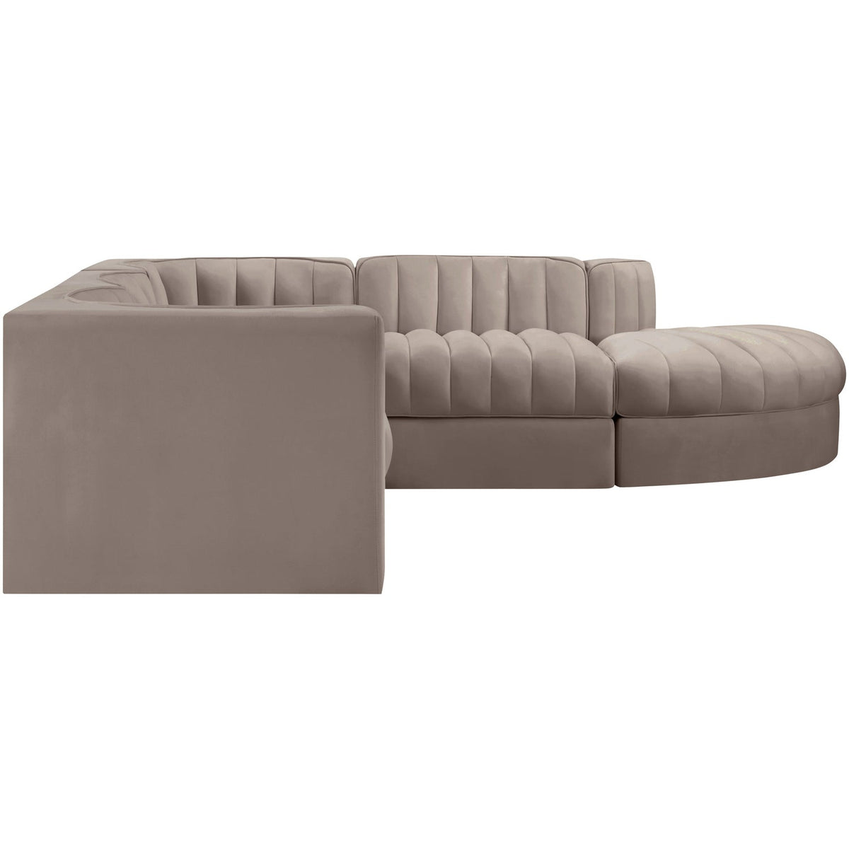 Rummi Taupe Velvet Performance Fabric Upholstered 5 Piece Modular Sectional Sofa