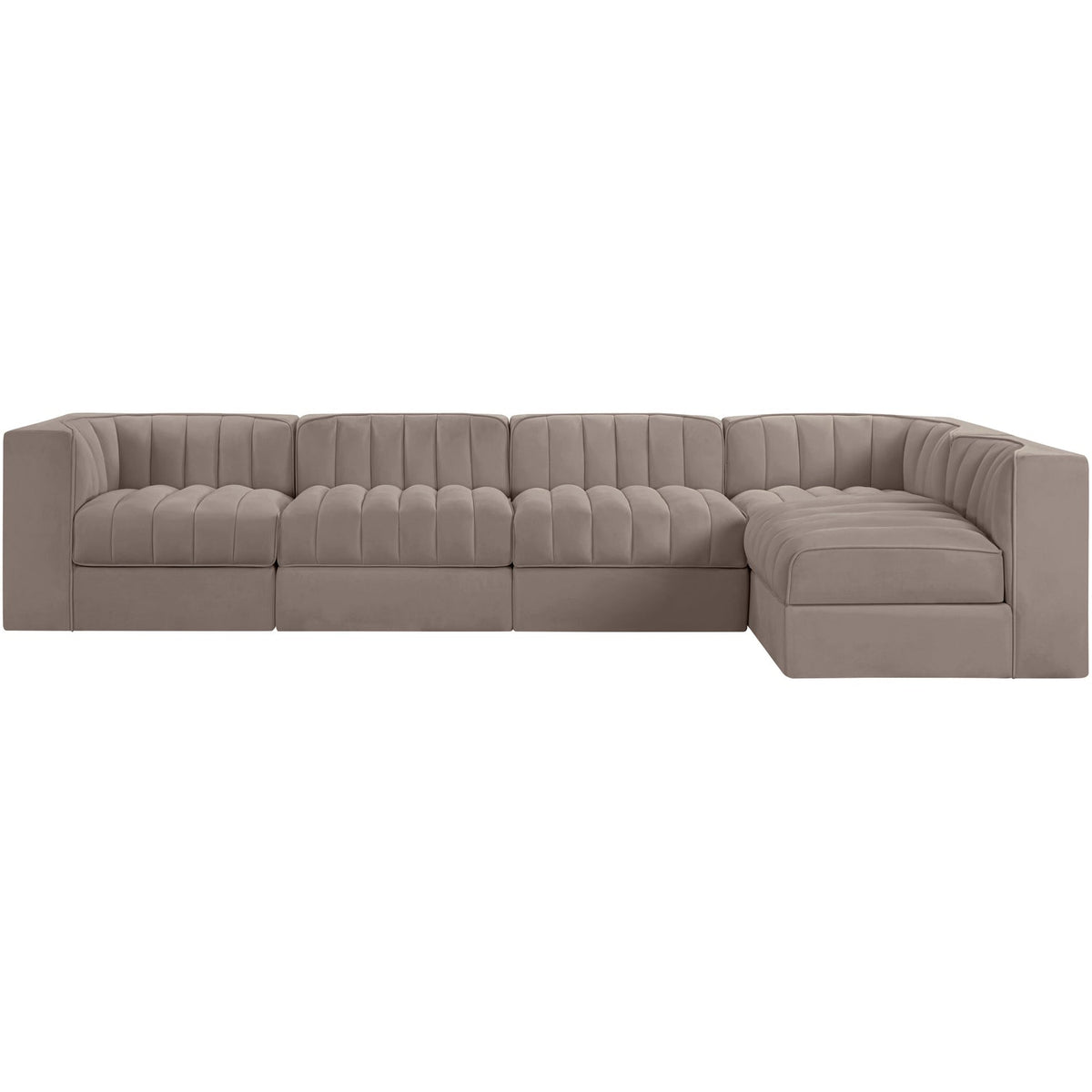 Rummi Taupe Velvet Performance Fabric Upholstered 5 Piece Modular Sectional Sofa