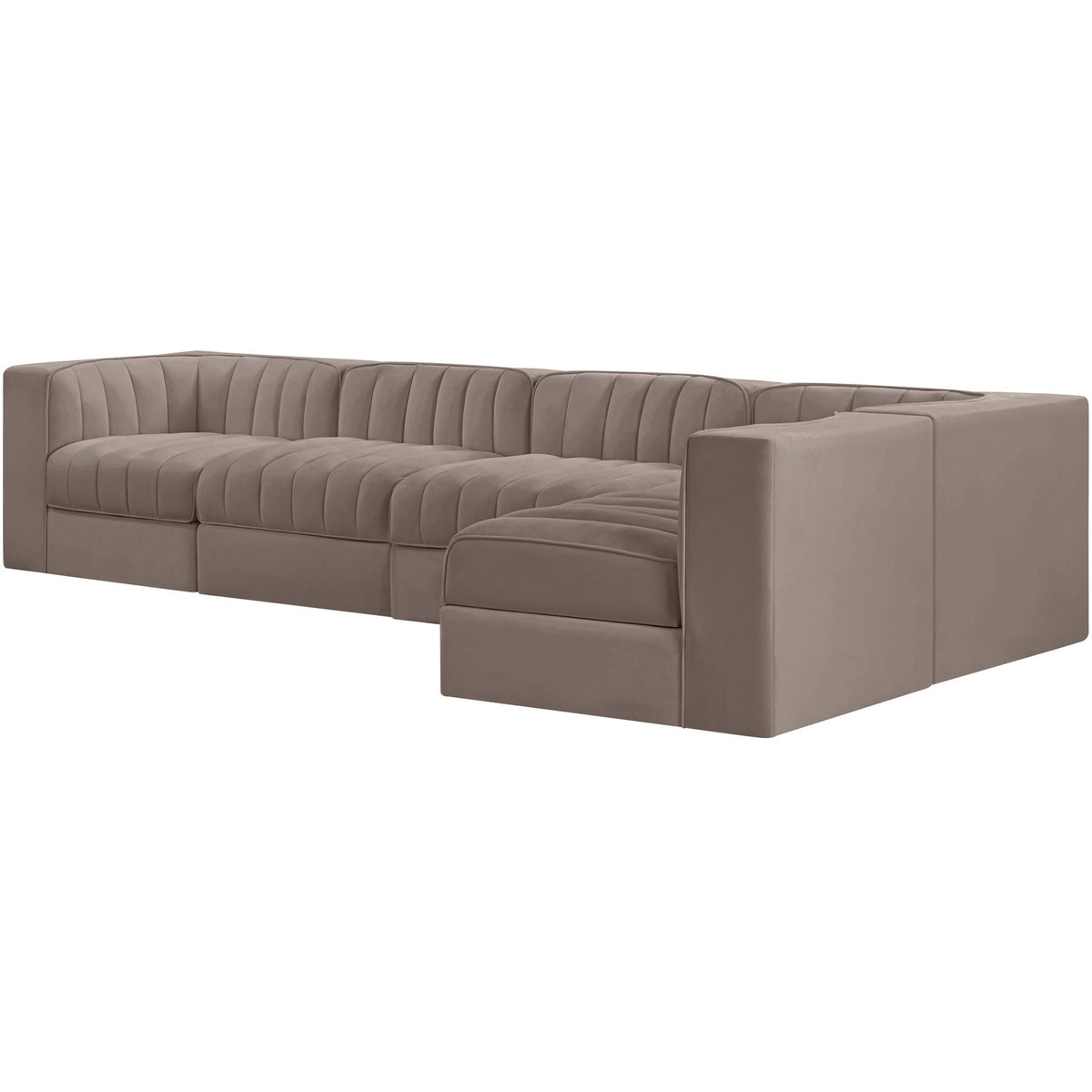 Rummi Taupe Velvet Performance Fabric Upholstered 5 Piece Modular Sectional Sofa