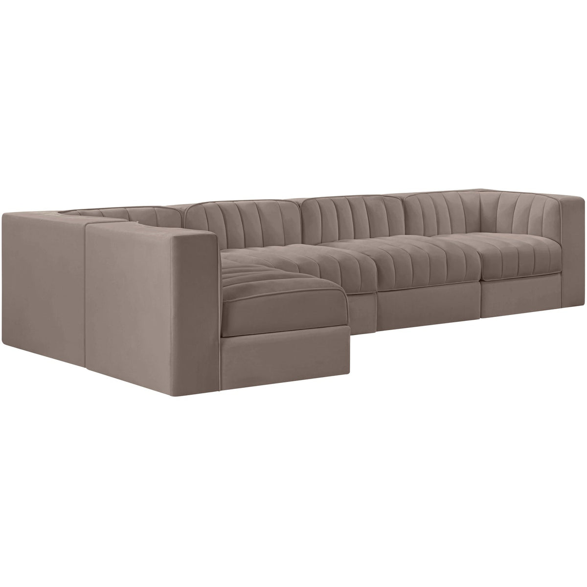 Rummi Taupe Velvet Performance Fabric Upholstered 5 Piece Modular Sectional Sofa