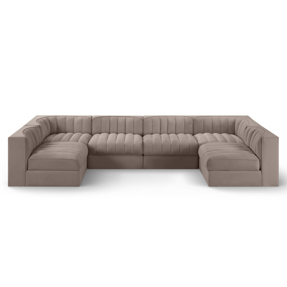 Rummi Taupe Velvet Performance Fabric Upholstered 6pc. Modular Sectional in taupe velvet, primary product view