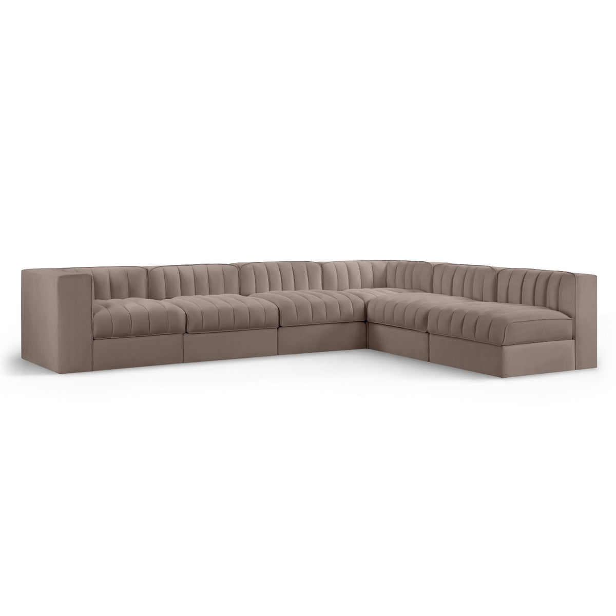 Rummi Taupe Velvet Performance Fabric Upholstered 6pc. Modular Sectional in taupe velvet, primary product view