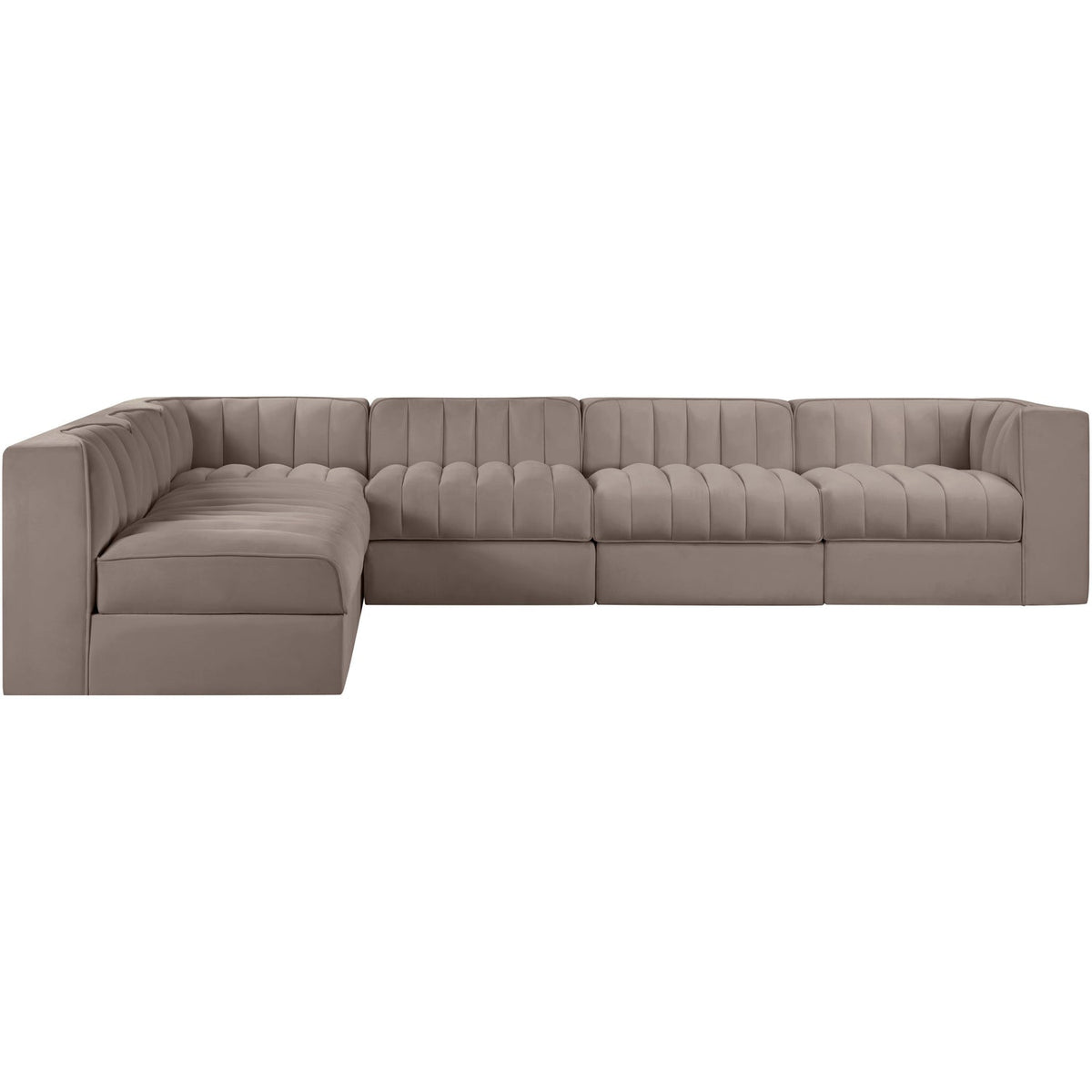 Rummi Taupe Velvet Performance Fabric Upholstered 6 Piece Modular Sectional Sofa