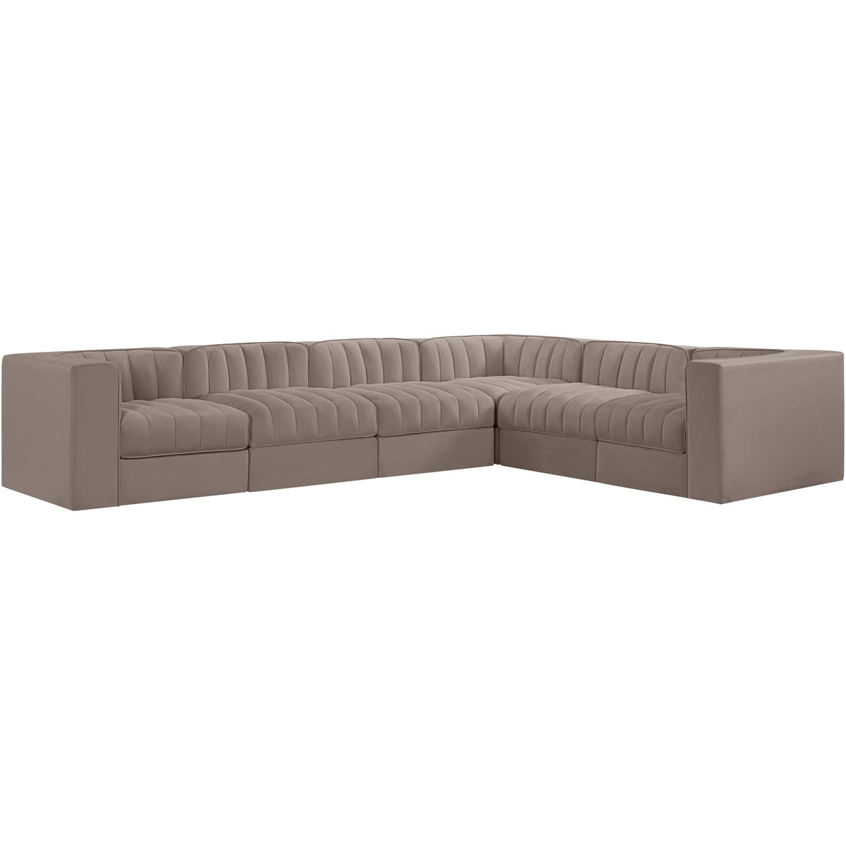 Rummi Taupe Velvet Performance Fabric Upholstered 6 Piece Modular Sectional Sofa
