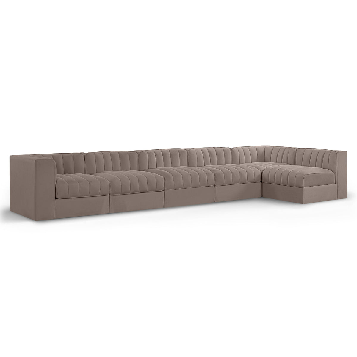 Rummi Taupe Velvet Performance Fabric Upholstered 6pc. Modular Sectional in taupe velvet, primary product view