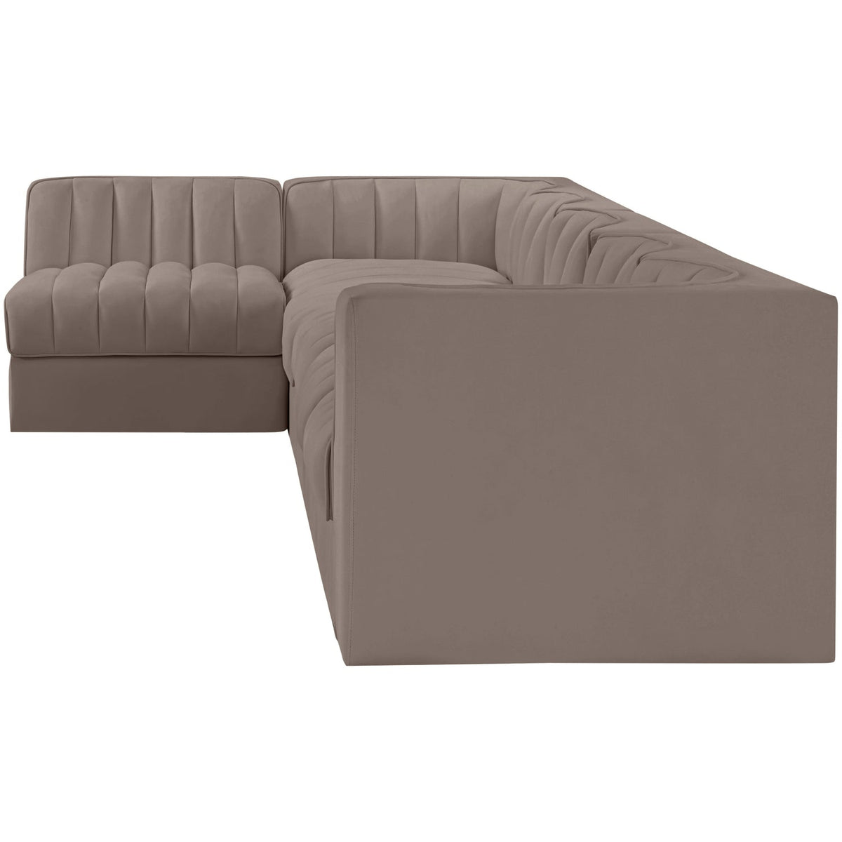 Rummi Taupe Velvet Performance Fabric Upholstered 6 Piece Modular Sectional Sofa