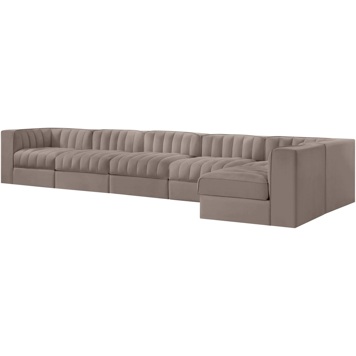 Rummi Taupe Velvet Performance Fabric Upholstered 6 Piece Modular Sectional Sofa