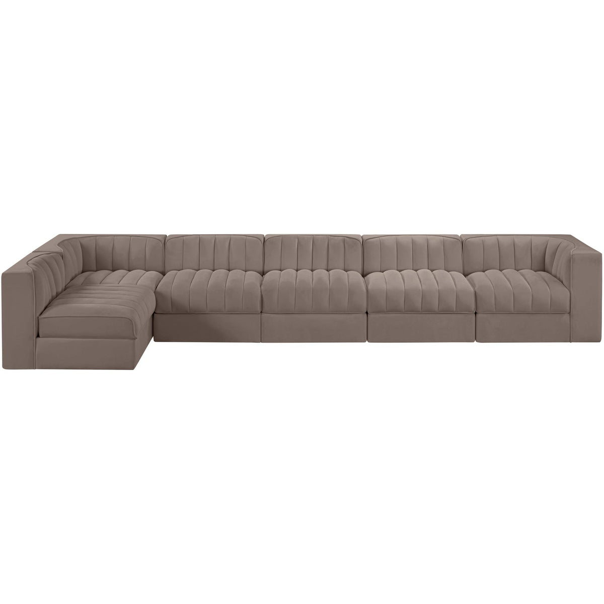 Rummi Taupe Velvet Performance Fabric Upholstered 6 Piece Modular Sectional Sofa