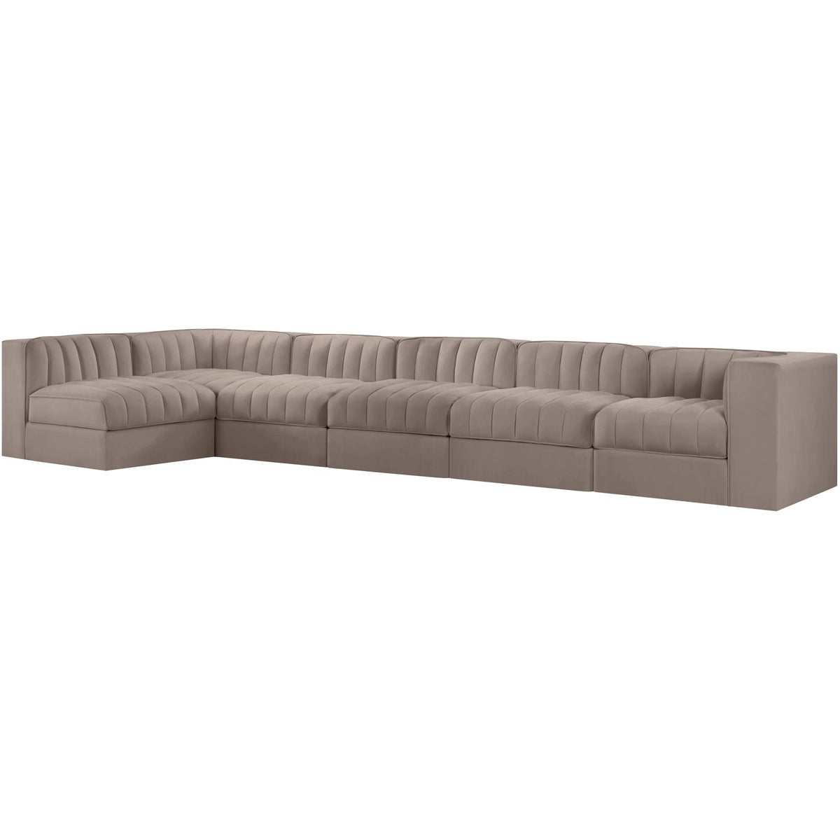Rummi Taupe Velvet Performance Fabric Upholstered 6 Piece Modular Sectional Sofa