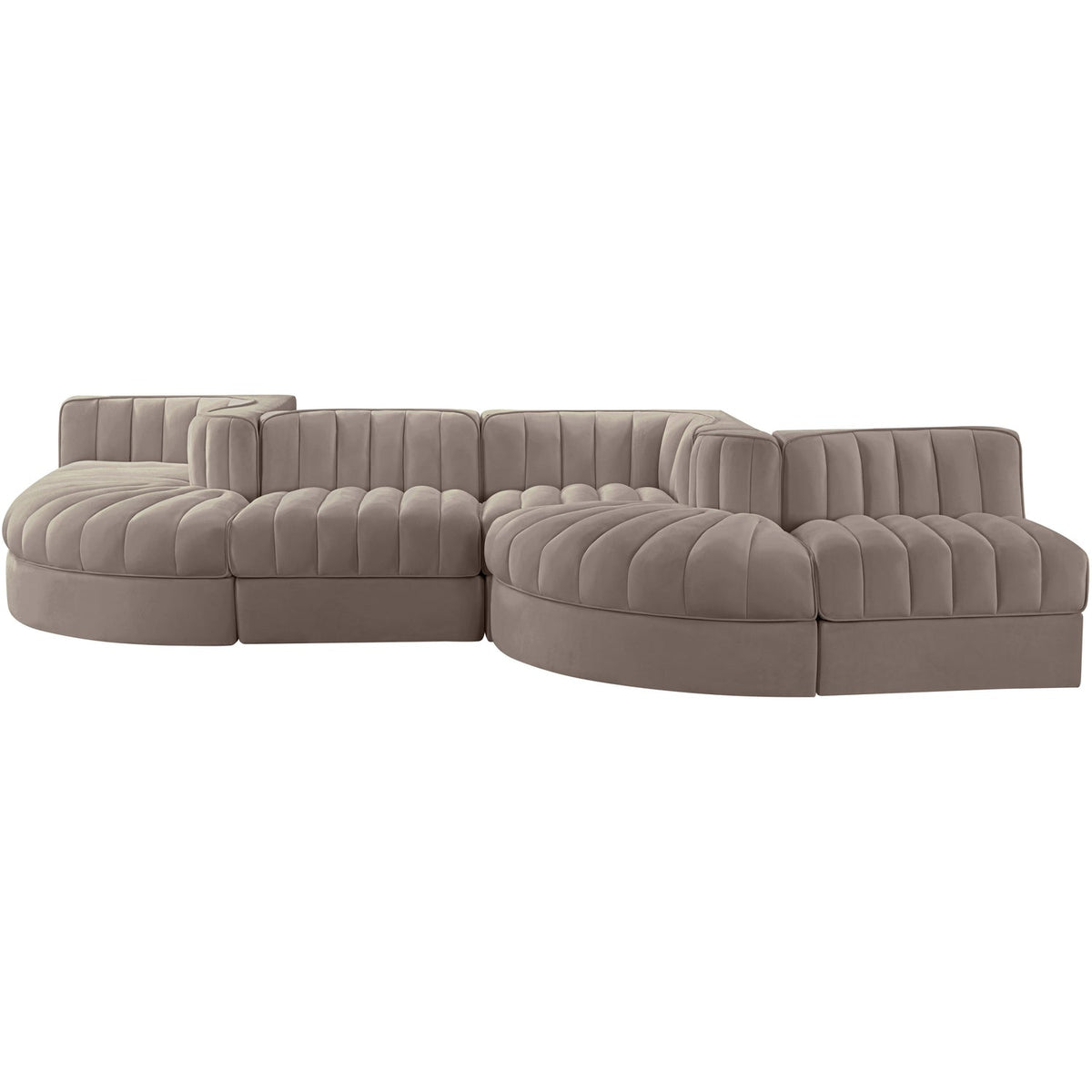 Rummi Taupe Velvet Performance Fabric Upholstered 6 Piece Modular Sectional Sofa