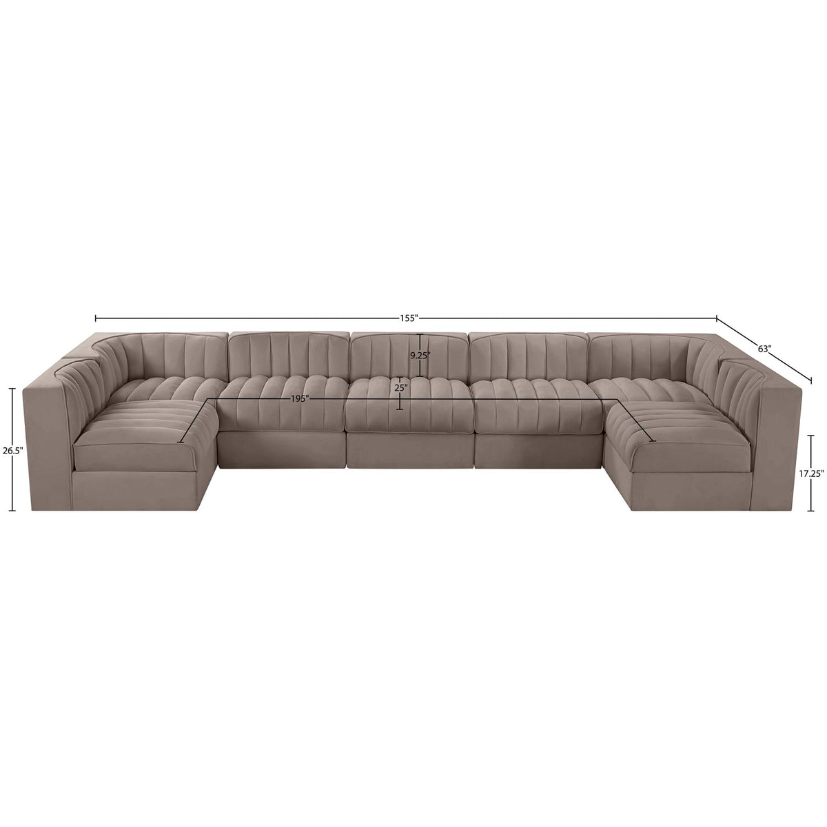 Rummi Taupe Velvet Performance Fabric Upholstered 7 Piece Modular Sectional Sofa