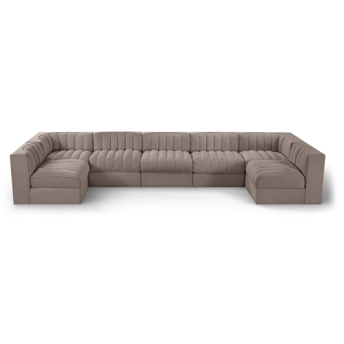 Rummi Taupe Velvet Performance Fabric Upholstered 7pc. Modular Sectional in taupe velvet, primary product view